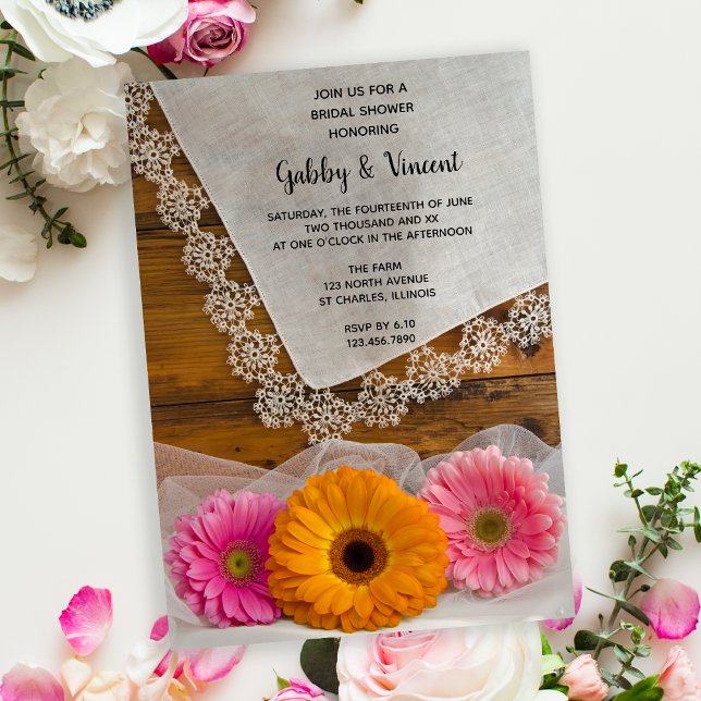 Invitación Daisy Trio y Lace Country Barn Bridal Shower (Subido por el creador)