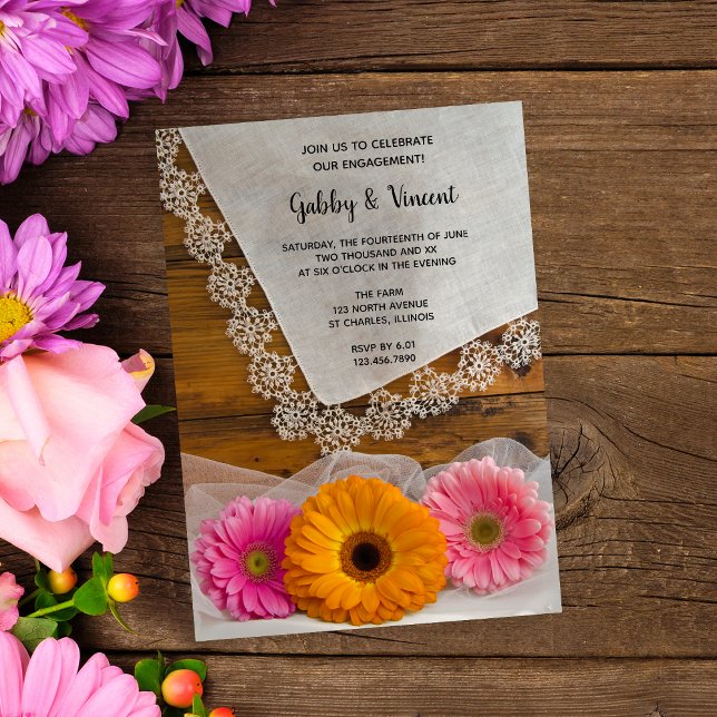 Invitación Daisy Trio y Lace Country Barn Engagement Party (Subido por el creador)
