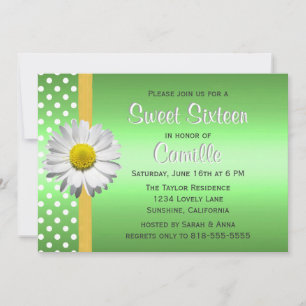 Invitación Daisy verde y amarillo dulce dieciséis
