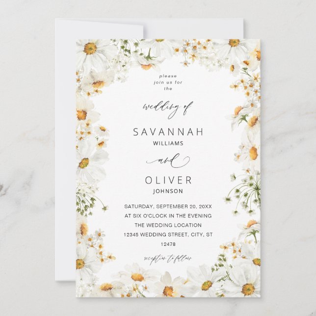 Invitación Daisy White Floral Boda (Anverso)
