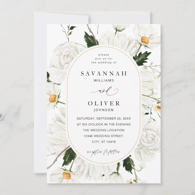 Invitación Daisy White Floral Boda V3 (Anverso)