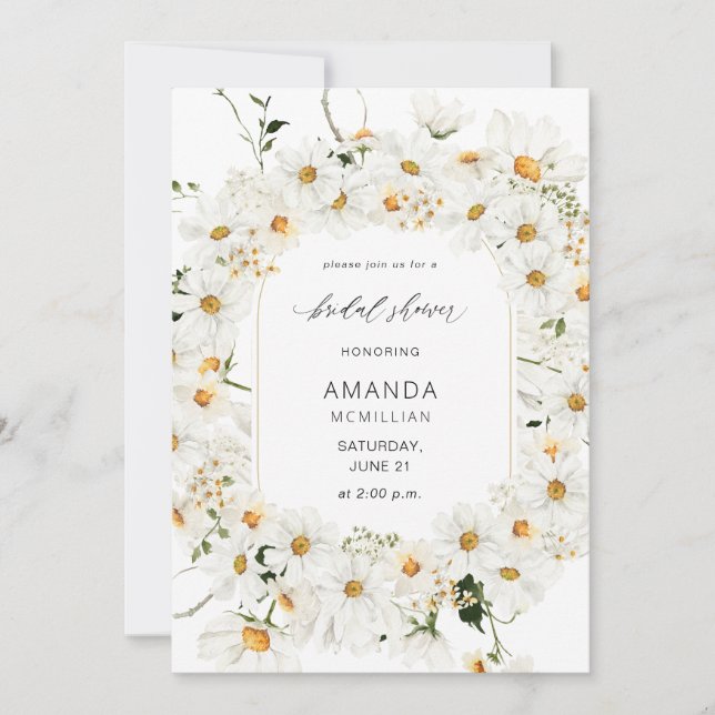 Invitación Daisy White Floral Bridal Shower (Anverso)