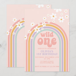 Invitación Daisy Wild One boho floral cumpleaños de arcoíris 
