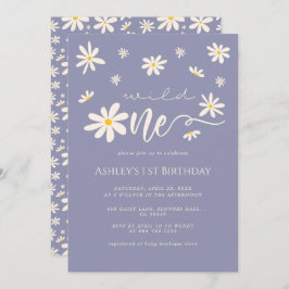 Invitación Daisy Wild One First Birthday Boho Purple