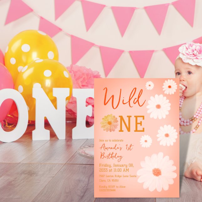 Invitación Daisy Wild One First Birthday Chica Floral (Subido por el creador)