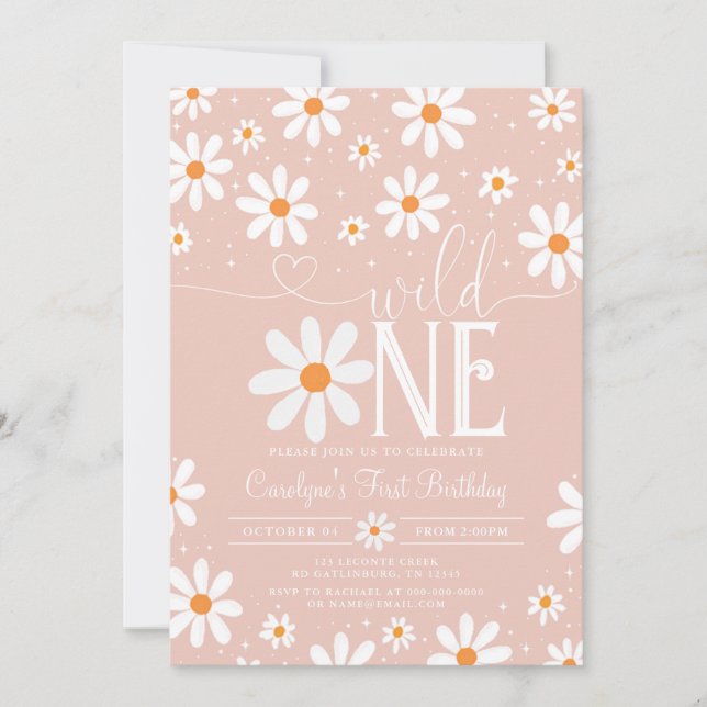 Invitación Daisy Wild One First Birthday Party Invitation (Anverso)