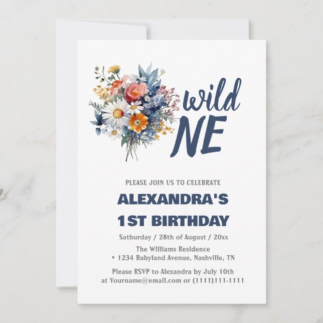 Invitación Daisy Wild One Primer Chica de cumpleaños (Anverso)