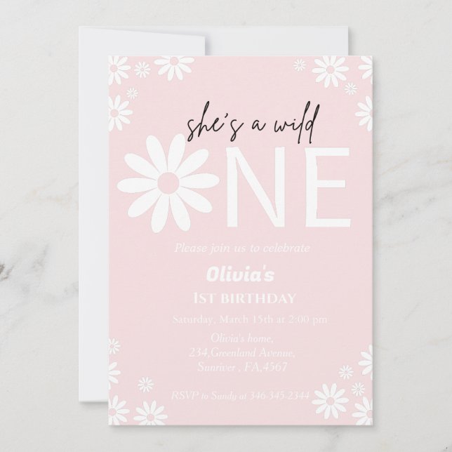 Invitación Daisy wild un fiesta bohemio primer cumpleaños inv (Anverso)