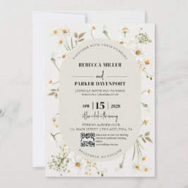 Invitación Daisy Wildflowers Boda moderna código QR