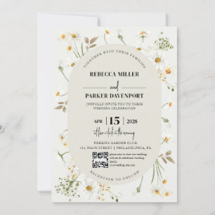 Invitación Daisy Wildflowers Boda moderna código QR