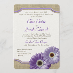 Invitación Daisy y Burlap Lavender Purple