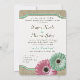 Invitación Daisy y Burlap Mint Green y Pink