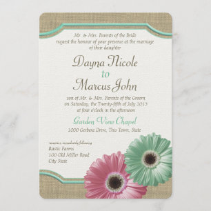 Invitación Daisy y Burlap Mint Green y Pink