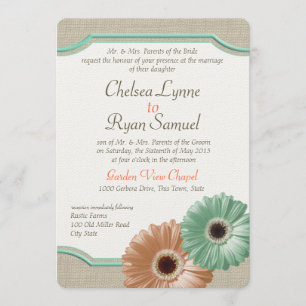 Invitación Daisy y Burlap Mint y Peach