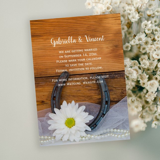 Invitación Daisy y Horseshoe Western Wedding Salven la fecha (Subido por el creador)