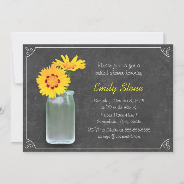 Invitación Daisy y Mason Jar Chalkboard Bridal Shower (Anverso)