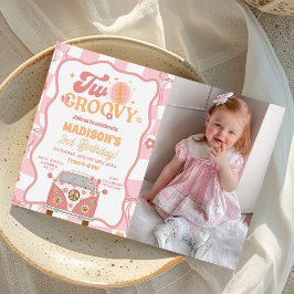 Invitación Daisy y Retro Van Two Groovy Foto de cumpleaños