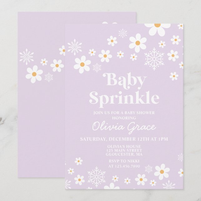 Invitación Daisy y Snowflake Retro Baby Sprinkle (Anverso / Reverso)