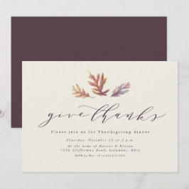 Invitación Dales gracias hojas simples y elegantes Acción de 