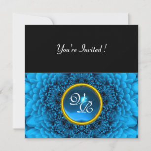 Invitación DALIA AZUL, AQUAMARINA, negro amarillo brillante