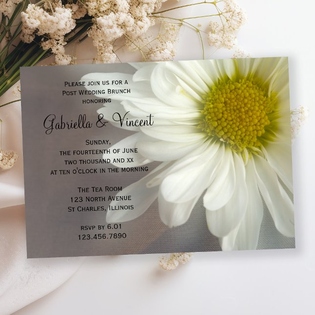 Invitación Dalia Blanca Suave en Desayuno Brunch Gris Post Bo (Subido por el creador)