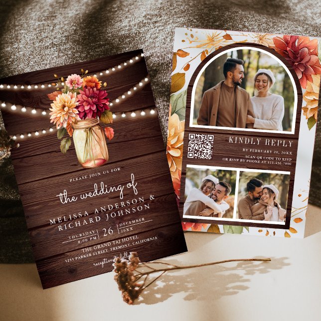 Invitación Dalia de Otoño en Tarro de Mason con Código QR de  (Subido por el creador)