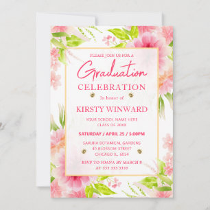 Invitación Dalia de peonía de flores de acuarela rosa graduac