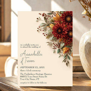 Invitación Dalia floral de otoño óxido y flores de otoño borg