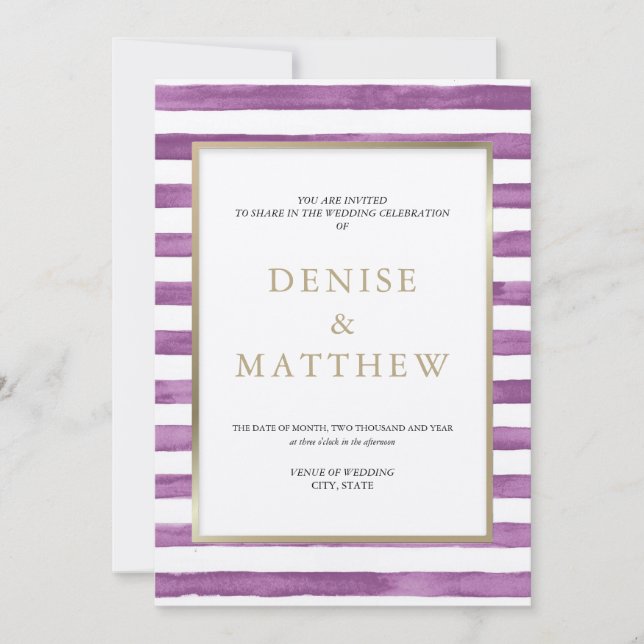 Invitación Dalia Morado Aguadas Rayas y Letra Dorada  (Anverso)