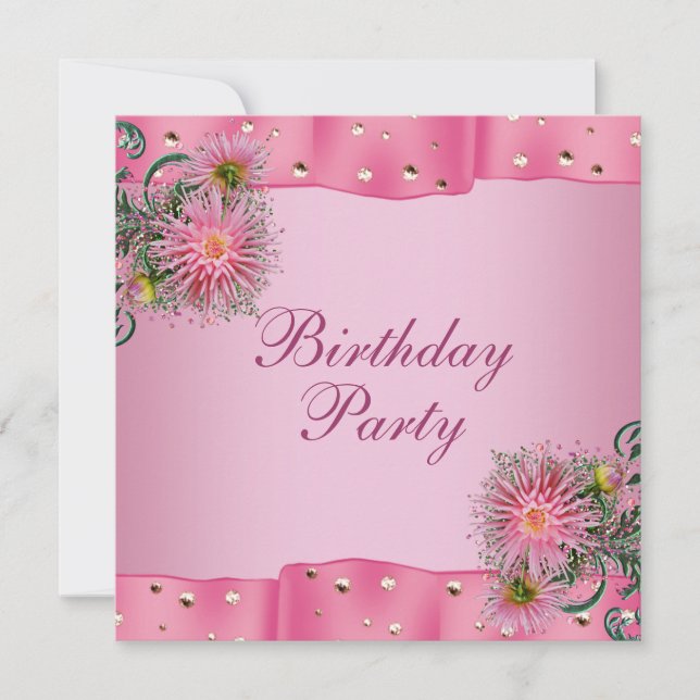 Invitación Dalia Rosa Dorada Fiesta de Cumpleaños de Mujer (Anverso)