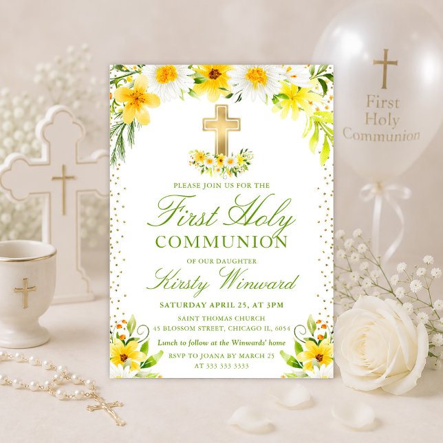 Invitación Dalias amarillas y blancas Primera Comunión (Subido por el creador)