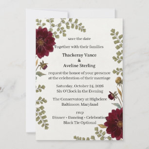 Invitación Dalias de Borgoña, Helechos Adiantum, Línea Botáni