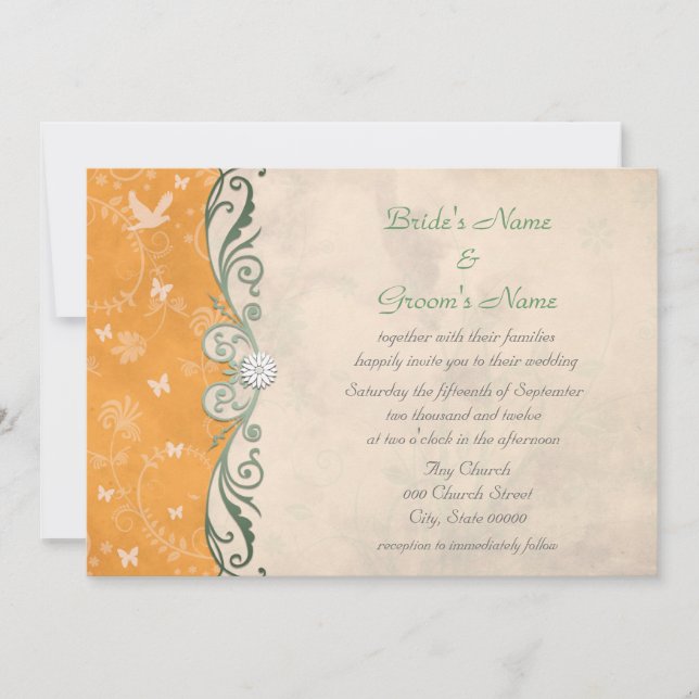Invitación Dalias de Melón Naranja Floral Boda de Primavera (Anverso)