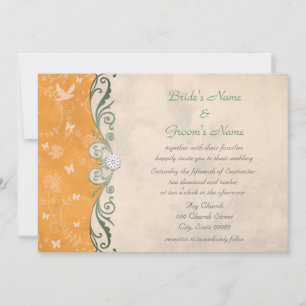 Invitación Dalias de Melón Naranja Floral Boda de Primavera