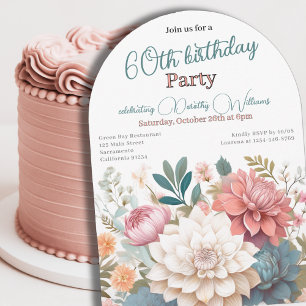 Invitación Dalias florales para cumpleaños sesenta