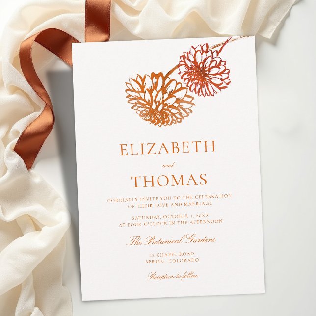 Invitación Dalias Modernas de Boda Terracota Cobre Otoño (fall wedding invitation dahlia floral burnt copper terracotta brown template card modern classic)