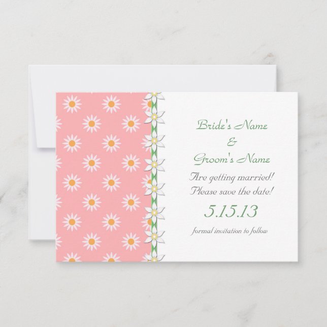 Invitación Dalias Verdes Rosadas Ahorre la Fecha de la Boda (Anverso)
