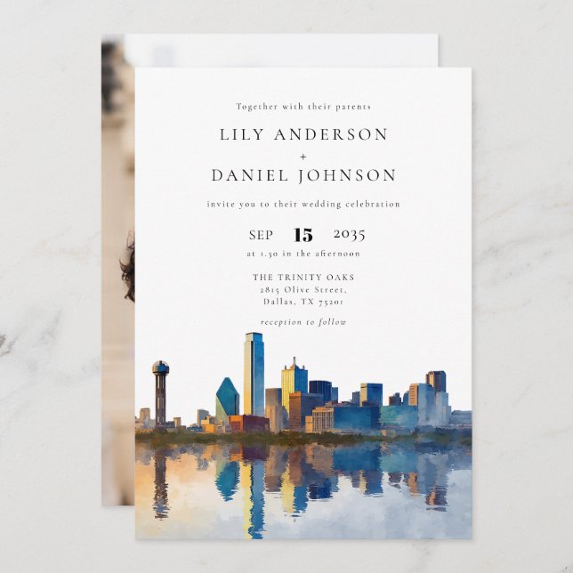 Invitación Dallas Skyline Destination Photo Wedding (Anverso / Reverso)