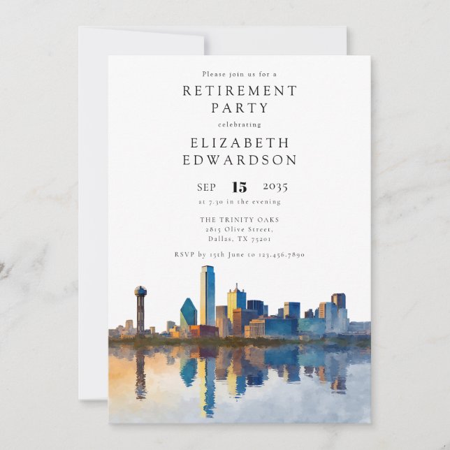 Invitación Dallas Texas Skyline Retirement Party (Anverso)