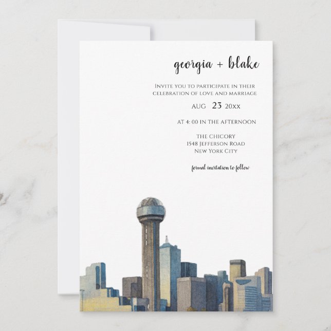 Invitación  Dallas Texas Skyline Wedding Invitation (Anverso)