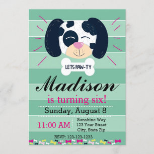 Invitación dálmata del cumpleaños (rayas verdes)
