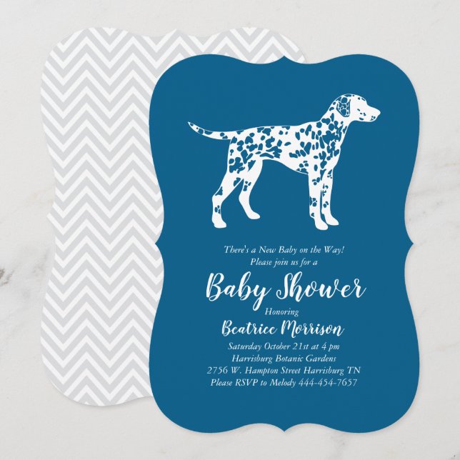 Invitación Dalmatian Dog Baby Shower Blue Boy (Anverso / Reverso)