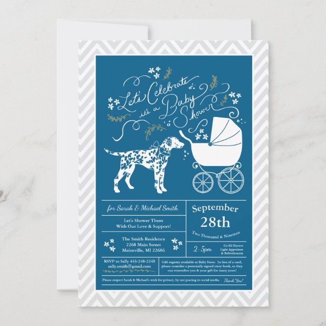 Invitación Dalmatian Dog Baby Shower Blue Boy (Anverso)
