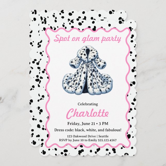 Invitación Dalmatian Print Birthday | Black and White party (Anverso / Reverso)