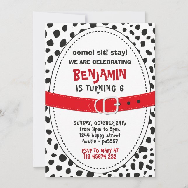 Invitación Dalmatian Spots Invitation for Birthday Party Dog  (Anverso)