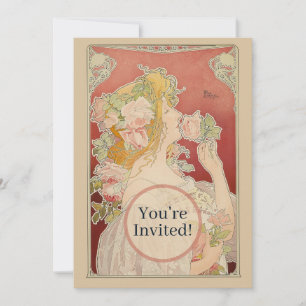 Invitación Dama Art Nouveau Belle Époque Rosas Livemont