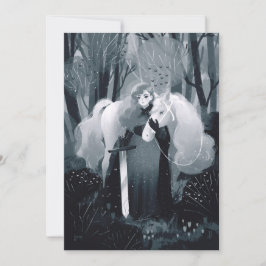 Invitación Dama con espada y caballo blanco negro y blanco