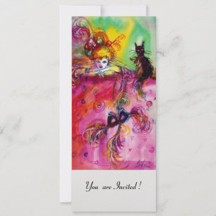 Invitación DAMA CON GATO NEGRO/Fiesta de Mascarada Mardi Gras
