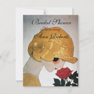 INVITACIÓN DAMA CON ROSA ROJA MONOGRAMA BRIDAL FIESTA DE DUCH