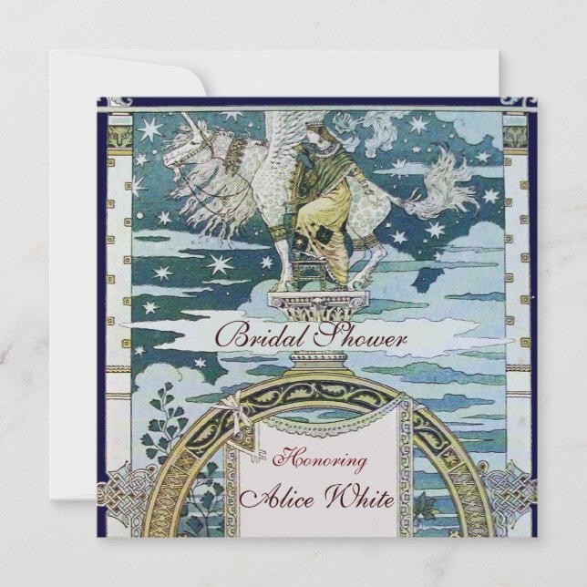 Invitación DAMA CON UNICORN BRIDAL DUCHA FIESTA Champagne (Anverso)